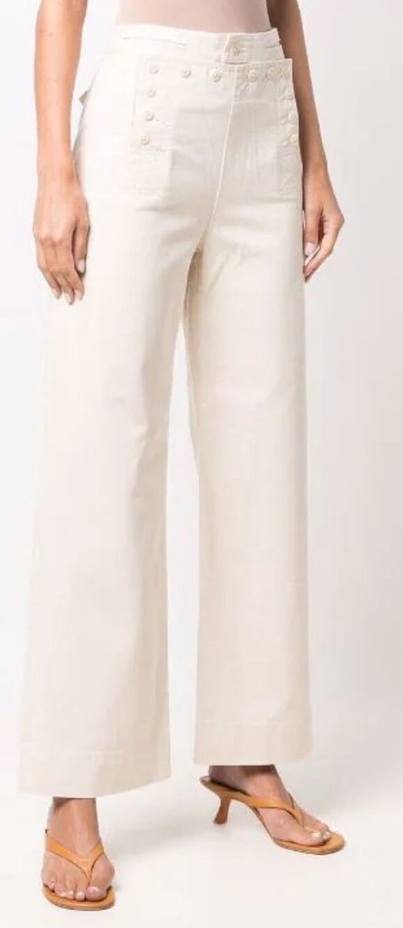 Tory Burch Wide Leg denim natural color sailor 100% cotton size 4 high waisted